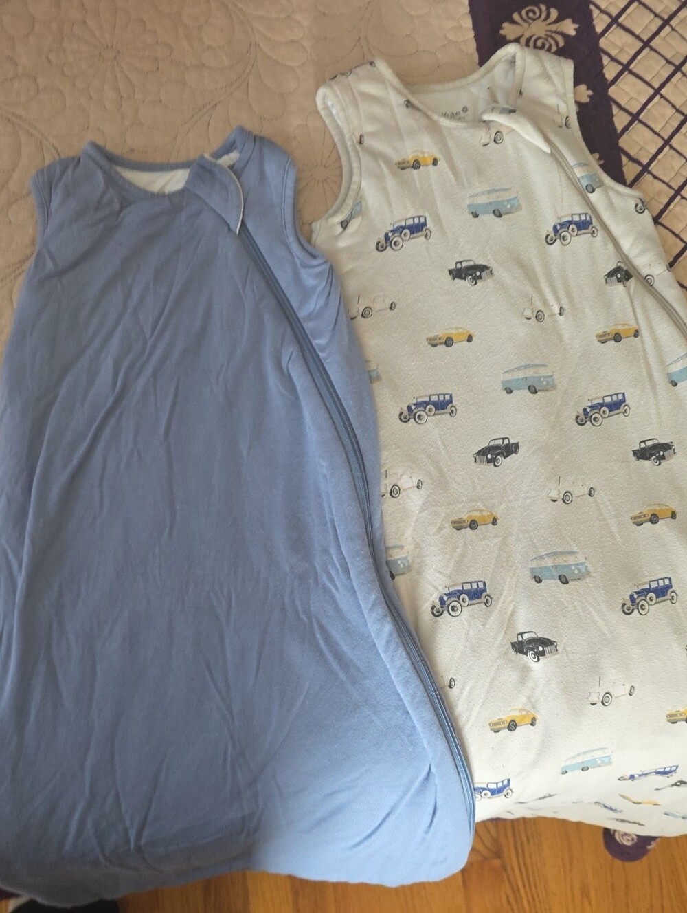 Kyte BABY Light Blue Solid & White Car Pattern Sleeveless Sleep Sacks